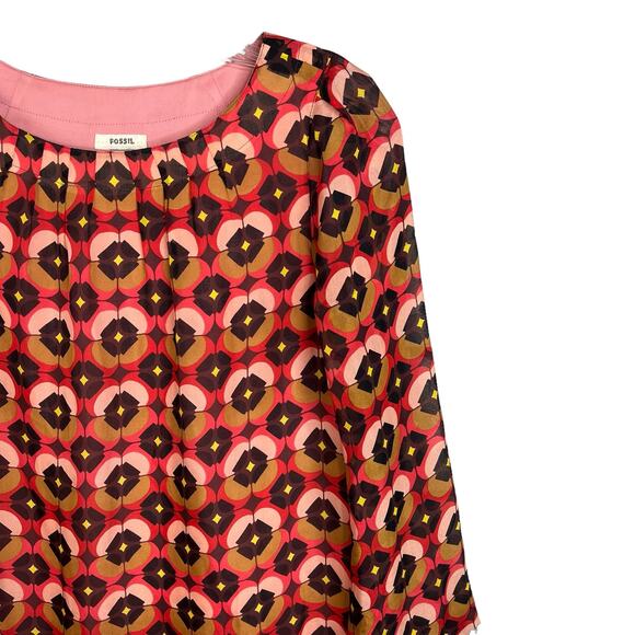 Fossil Silk Print Dress Long Sleeve Shift XS - Picture 6 of 14